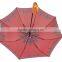 190T pongee fabric red straight umbrella with wood handle