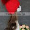 Manufacture Custom Red Cute Fur Pom Pom Knitted Beanie Winter Hats for girls