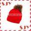 Custom Real Large Removable Fox Fur Pom Pom Beanie Hat