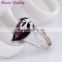 New Big Amethyst Purple Zircon Crystal Ring Party Engagement Exaggerated Wedding Rings for Women Platinum Plated
