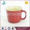 Red embossed microwave safe ceramic soup mug with plastic lid