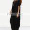 Female Plain Black One Shoulder Dolman Asymmetrical Tshirt Loose Long maxi Dress