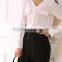 SZXX Tops Fashion Womens Lady White Wide Collar Casual Blouse