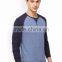 Men Blue Solid Round Neck Gym T-Shirt Waist Length Tee Long Raglan Sleeves Male Cotton Sport Tee Solid Custom Color