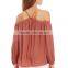 2017 summer new look pullover construction sleeve opening cold shoulder blouse