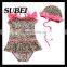 Polka Dot cute piece swimsuit children swimwear with swimming cap