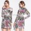 Wholesale 2015 Fashion Print O neck models Waist Wrinked One Piece Cotton dress