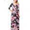 1/2 Sleeve Floral V-neck Wrap Maxi Long Dress