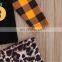 Baby Kids Halloween Pumpkin plaid long sleeve & Cheetah Bell Bottom  Ruffles Pants set kids Ruffle Christmas set