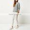 Wholesale korean fashion three-quarter sleeves grey ribbed boxy jumper women latest tops design