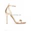 Golden color heel sandal open toe ladies high heels sandals with ankle strap women shoes