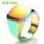 Topearl Jewelry Wholesale Stainless Steel Colorful Rainbow Ring High Polished Cool Biker Ring for Men MER438