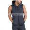 manufacturer wholesale custom embroidery logo cotton men full zip up blank gym fitness sleeveless hoodie with pockets