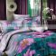 3D Reactive Dye Pink Flower Print Blue & Green Color Bedding Cotton Duvet Cover Bed Set