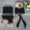 Hot Sale Unique Knitted Long Winter Scarf With Real Raccoon Fur Pompoms