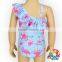 Happy Flowers Print Single Ruffle Shoulder Strap Baby Kids Girls One Piece Swimsuits