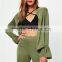 MGOO High Quality Custom Khaki Satin Jackets Crepe Satin Flare Sleeves Custom Cardigan Casual Wear