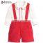 High Qulity Newborn Baby Clothes Boys White Long Sleeve Shirt With Red Overalls Children's Suit