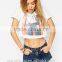 Custom Sublimation Printed Womens Crop Top Tee Heat Transfer Short Sleeve Cropped T-Shirt