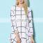 women long sleeve white plaid chic grid flare party dress