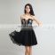 New Arrival Sexy See Through Sweetheart Sleeveless Short Black Chiffon Lace Cocktail Party Dress