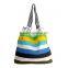 Colorful Stripe Pattern Beach Bag Canvas Webbing Handle Beach Bag With Snap Closure