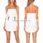 Latest design fashion white scalloped lady babydoll pocket strapless dress