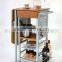 Wooden kitchen dining wine trolley cart, folding storage rack with wheels