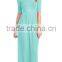 2015 Fashion Custom design elegant Hot Sale dark green Deep V-neck Split Long Sleeve Maxi Dress with full floor length
