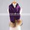 Classical style stripe pattern winter lady fur pompom scarf wholesale