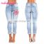 Wholesale Plus Size Top Design Embroidery Ripped High Waist Jeans Women