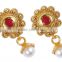 Indian Gold Polished Finishing Ruby Pearl Combination Earrings