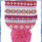pink heart Fairisle knit color scarf,pom pom tassel scarf ,scarf with jewels
