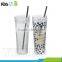 Double wall acrylic tumbler with straw and insert paper