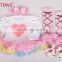 4PCs per Set Infant Lace Romper Red Blue Baby Girls Long Sleeves Tutu Dress Headband Shoes for 0-12months
