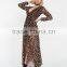 maxi dress long sleeve Deep V Neck Chiffon floor-length sheer leopard print Maxi Dress