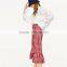Latest ladies fashion wholesale high quality red plaid frilled skirt