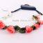 Fashion Hot Red Fabric Chiffon Rose Flowers Elastic Chain Headband Pearls Hairband Hair Necklace Head Ornament Accessories