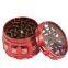 D63mm& H48 mm Aluminium alloy flash logo cigar grinder 4-layer plat sounder smoke grinder as colorful cigar crushing metal accessory with white edge for tobacco,smoke,cigarette