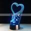 New Lovely Heart Shape Seven Color Changing 3D Illusion Led Night Light Lamp