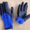 deep blue polyester 7 gauge knitted wrinkled latex palm coated safety work gloves for workers