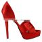 Celebrity sandals Heels green satin peep toe crossed vamp platform red bottom stiletto covered 140 mm heels sandals