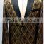 Custom made Men's Black and Gold Diamond Metallic Smoking Tuxedo Jacket with two buttons