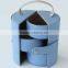 blue cylinder PU leather jewelry storage box with handle