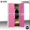 2 vertical door pink clothing steel locker hot sale steel locker with mirror key lock wardrobe cabinet