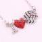 Silver Crystal Red Heart I Love You Volleyball Ball Pendant Necklace Jewelry for Girlfriend