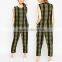 2016 New Arrival Check Patterns Zipper One Piece Rompers Jumpsuits With Long Pants for Women