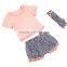 Hot sale high quality pompom short pettiset , fancy baby girls polka dots summer short clothes set outfits
