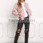 MGOO Custom Made 2017 Pink Corduroy Women Jackets Plain Zip Up Bomber Jackets For Spring Coat Fashion Streetwear