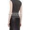 CHEFON Sleeveless Faux-Leather Contrast Stretch my evening dress